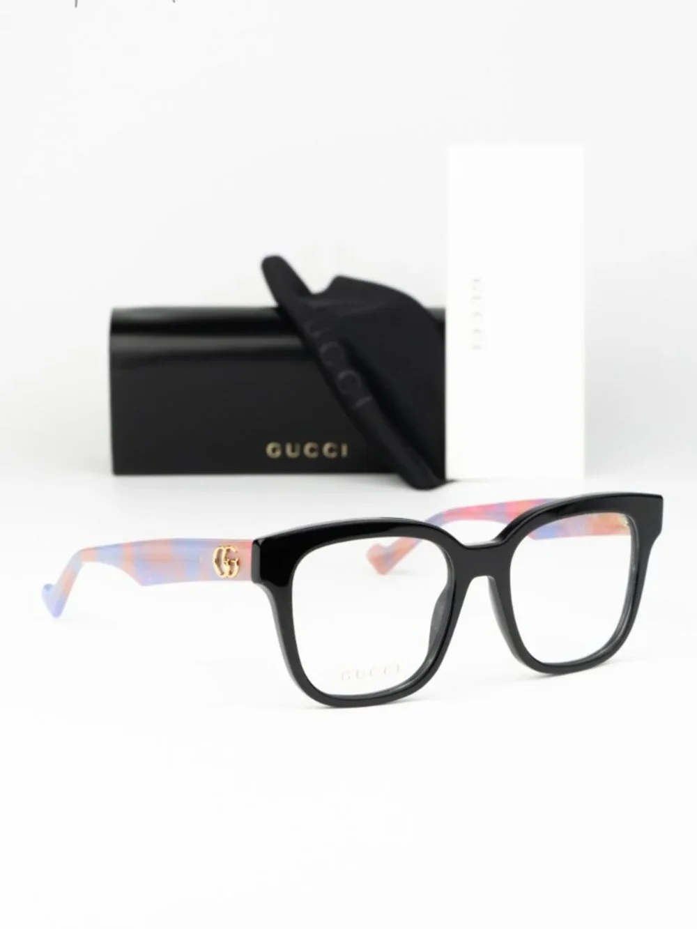 Gucci Women Eyeglasses Black Pink Havana Demo Square GG0958O 011 NEW AUTHENTIC